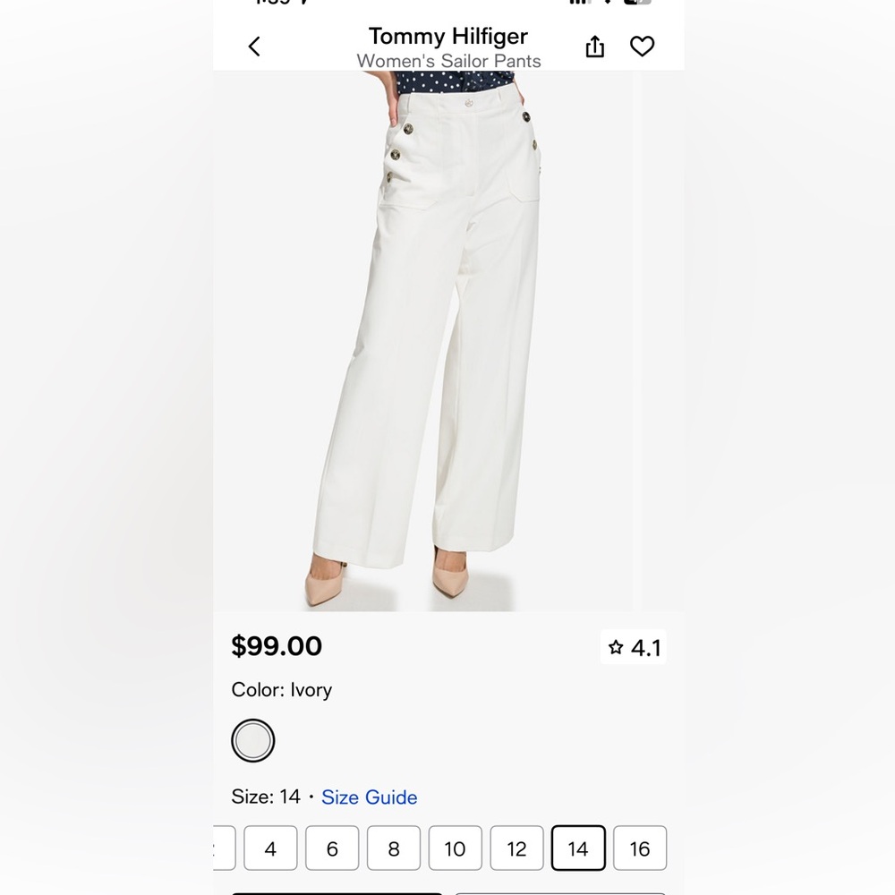 TALL FIT Tommy Hilfiger gorgeous, white wide leg sailor pants silver buttons